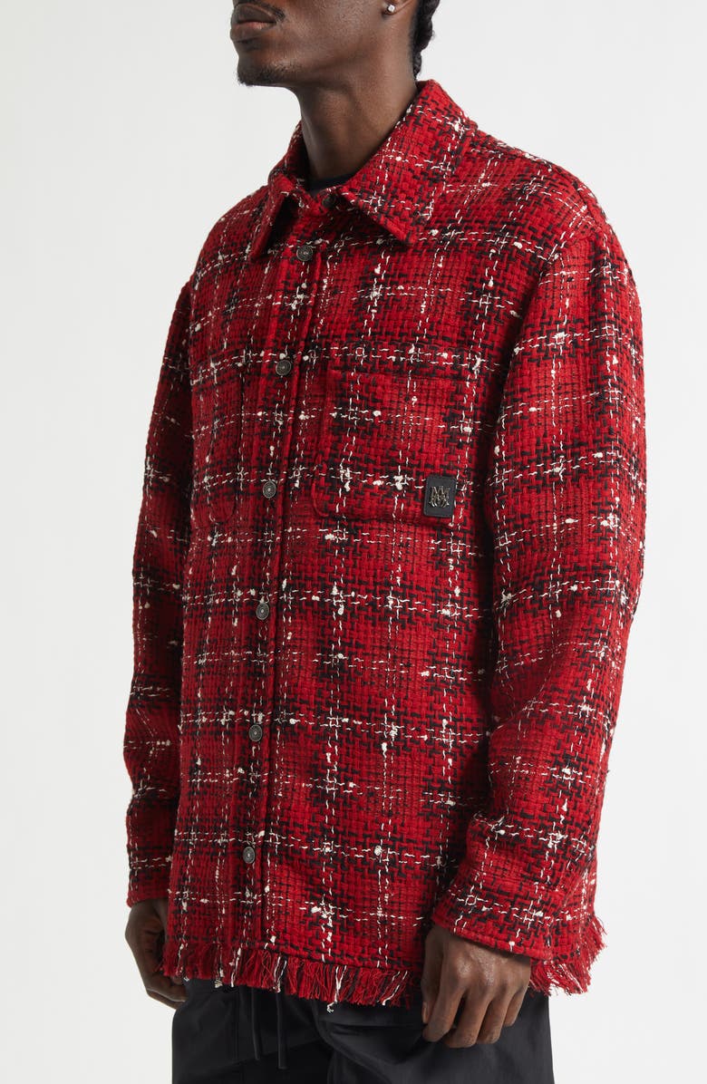 AMIRI Plaid Wool Blend Tweed Overshirt, Alternate, color, Red Rose