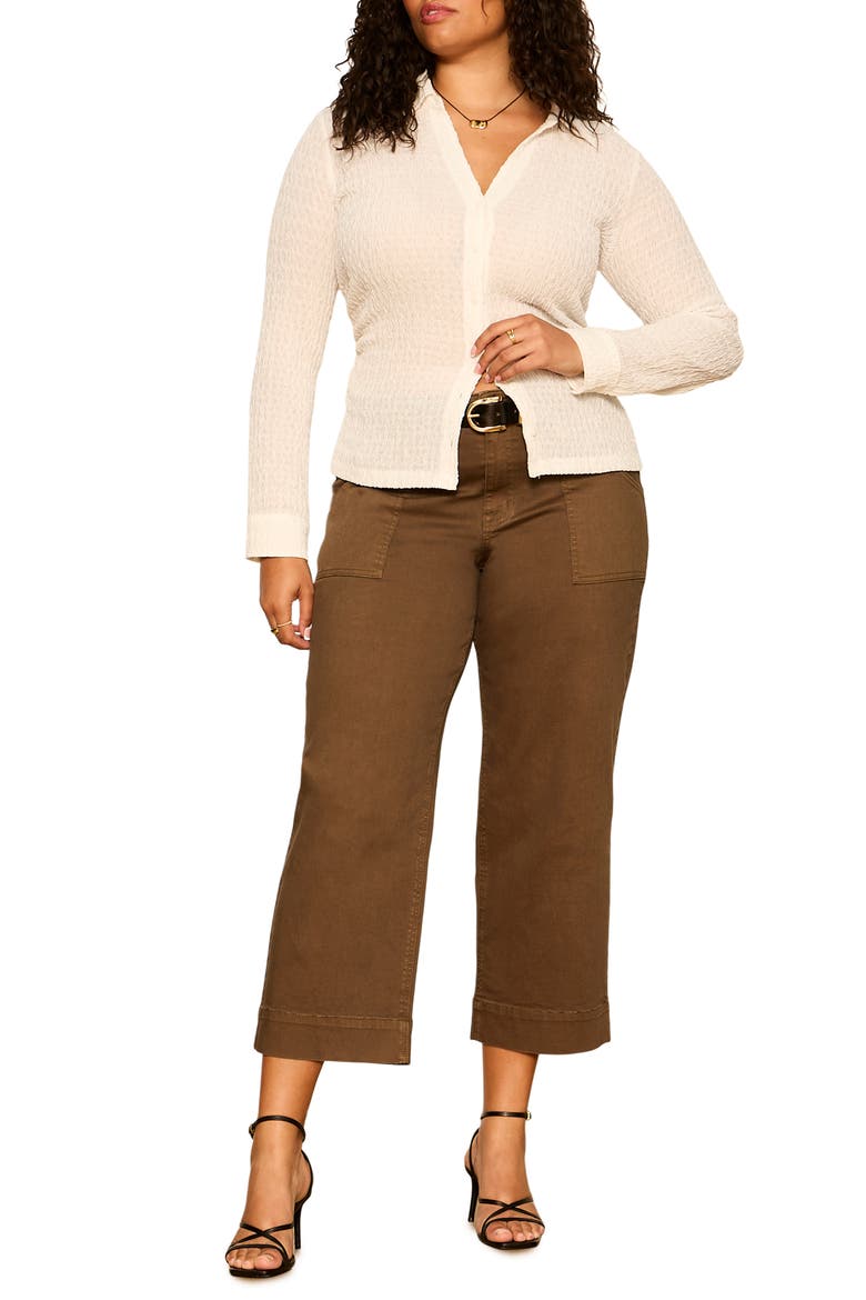 Juno Textured Button Front Shirt, Alternate, color, CHALK WHITE