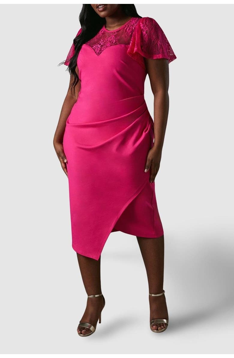 Coast Plus Lace Panel Midi Dress, Alternate, color, Pink