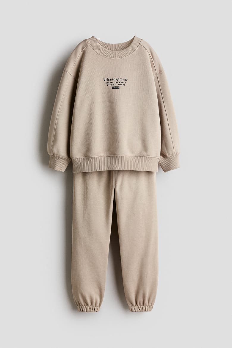 2-piece Motif-detail Sweatshirt Set, Alternate, color, Beige