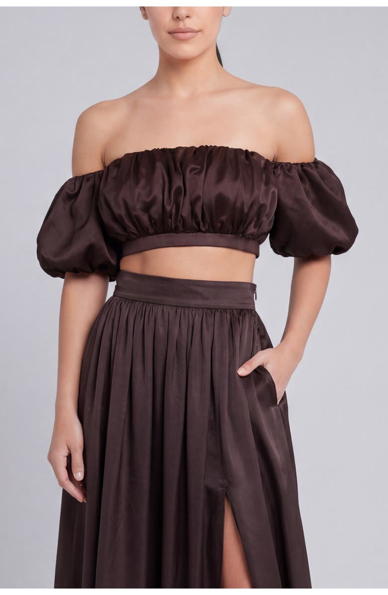 nuaje nuaje Isabelle Cotton Silk Off-Shoulder Crop Top, Main, color, Brown