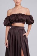 nuaje nuaje Isabelle Cotton Silk Off-Shoulder Crop Top