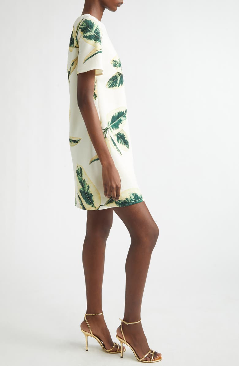Oscar de la Renta Ficus Leaves Wool Blend Shift Dress, Alternate, color, Green/ Ivory