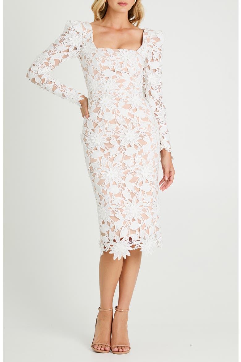 Olga Floral Appliqué Long Sleeve Dress, Main, color, OFF WHITE