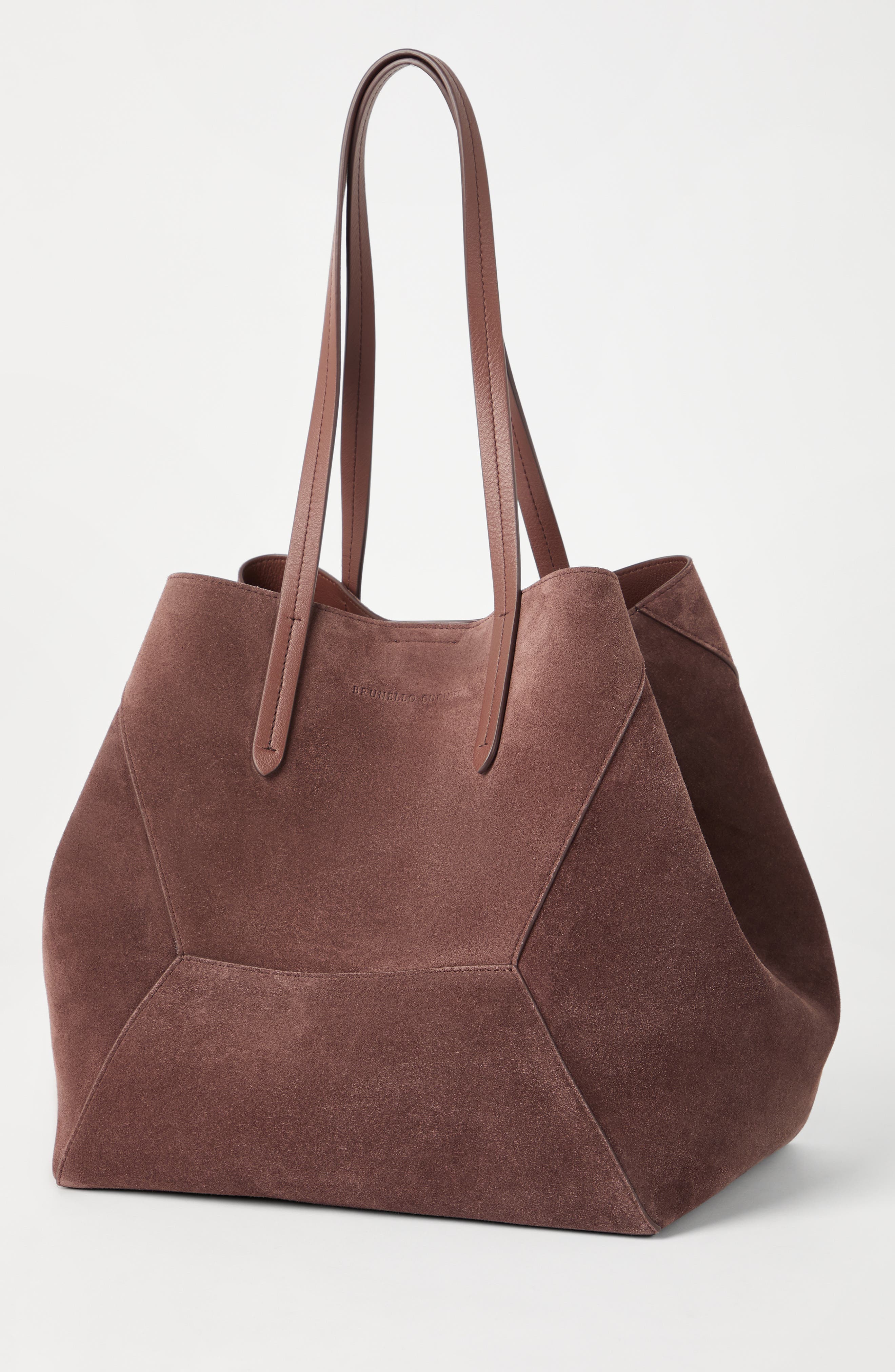 Brunello Cucinelli Suede BC Duo bag, Alternate, color, Burgundy