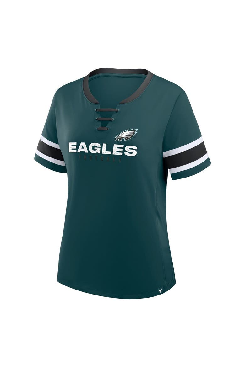 Women's Fanatics Midnight Green Philadelphia Eagles Plus Size Red Zone Athena Lace-Up V-Notch Neck T-Shirt, Alternate, color, Green