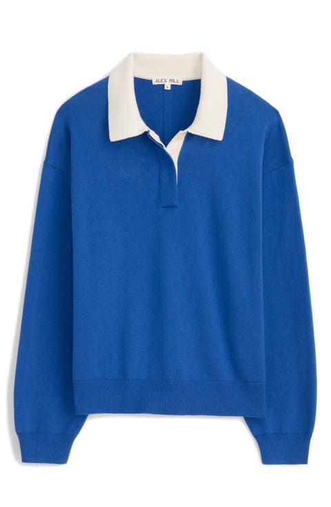 Bond St. Contrast Collar Cotton & Cashmere Polo Sweater