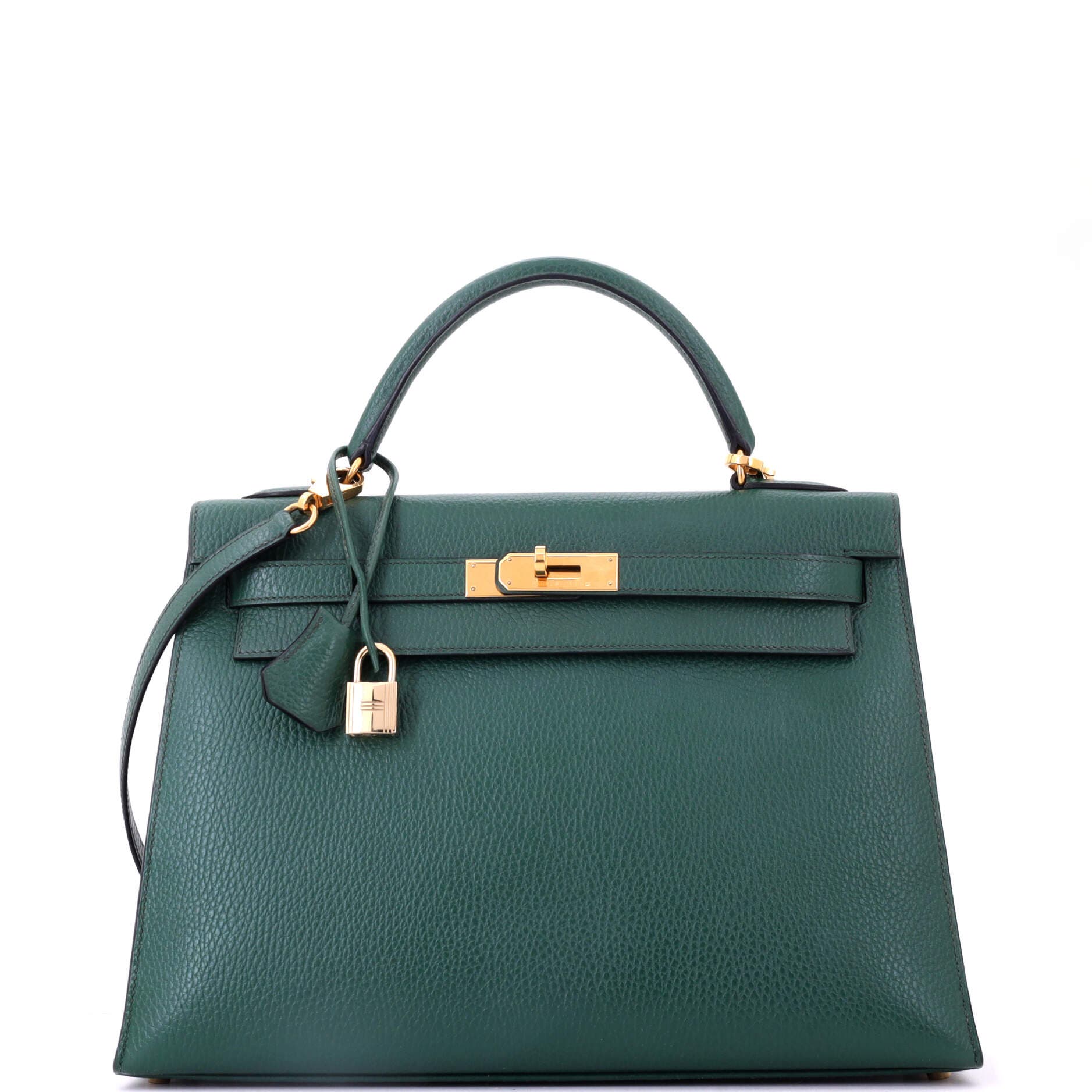 Pre-Owned Hermes Kelly Handbag Green Ardennes with Gold Hardware 32, Main, color, Vert