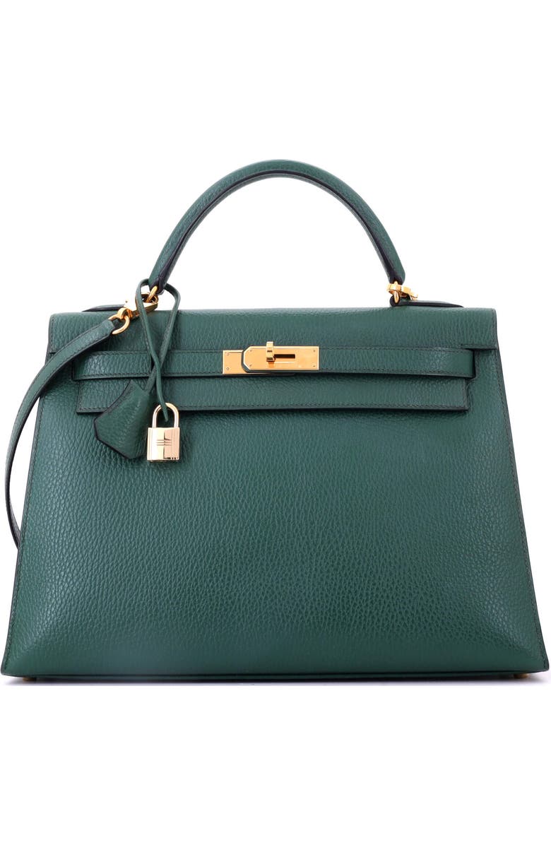 Pre-Owned Hermes Kelly Handbag Green Ardennes with Gold Hardware 32, Main, color, Vert
