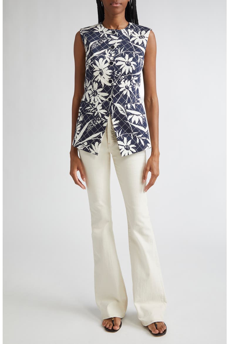 Lois Floral Mixed Print Stretch Cotton Vest, Alternate, color, NAVY DOVE