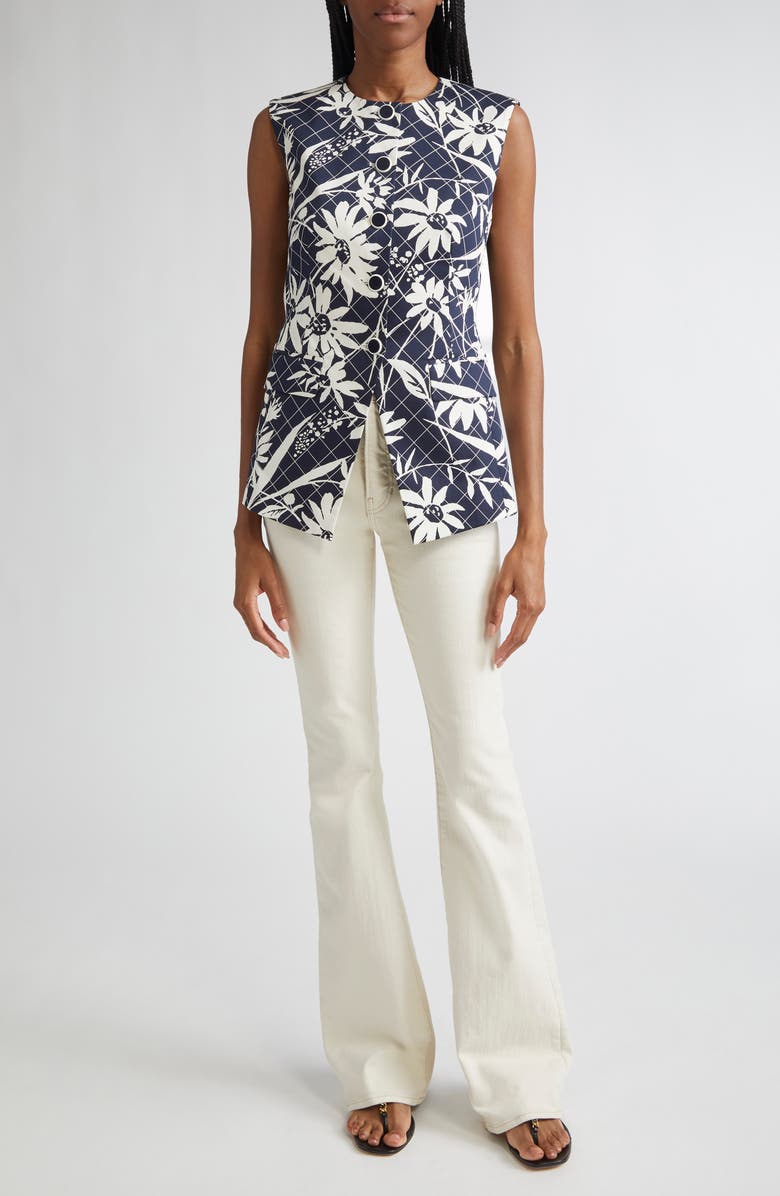 Veronica Beard Lois Floral Mixed Print Stretch Cotton Vest, Alternate, color,