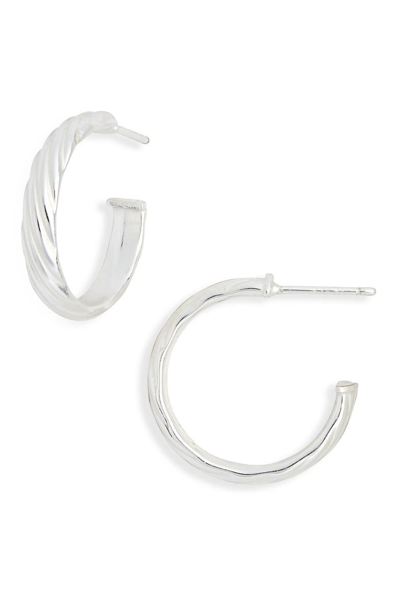 Twisted Hoop Earrings, Main, color, SILVER