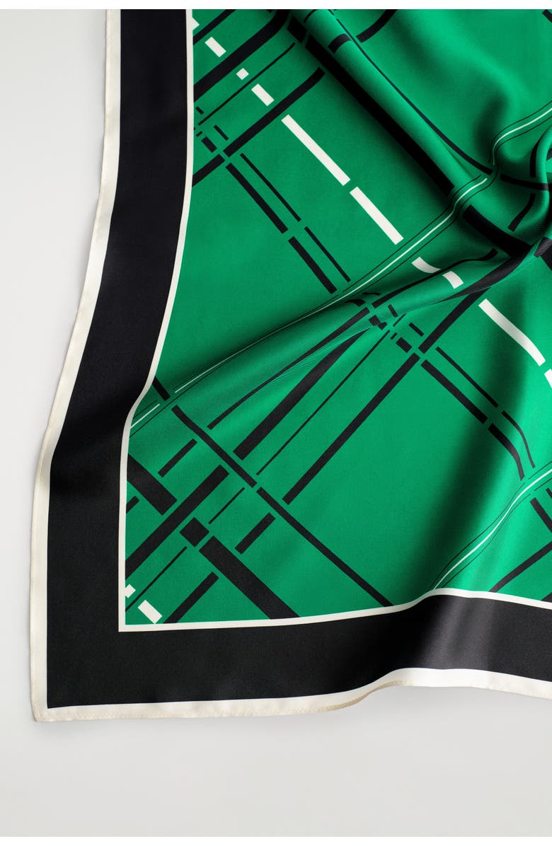 COS Plaid Silk Scarf, Alternate, color, Green / Black / Plaid