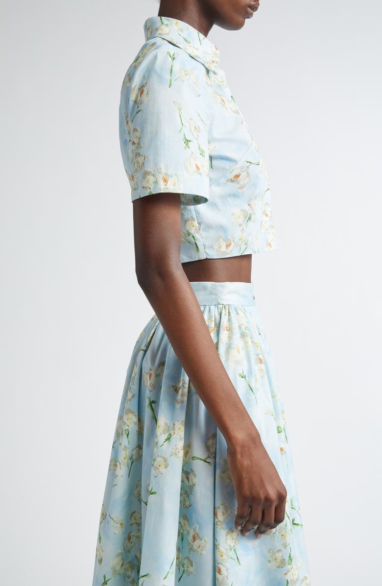 Emilia Wickstead Natalie Floral Cotton Poplin Crop Shirt, Alternate, color, Little Lillies On Blue