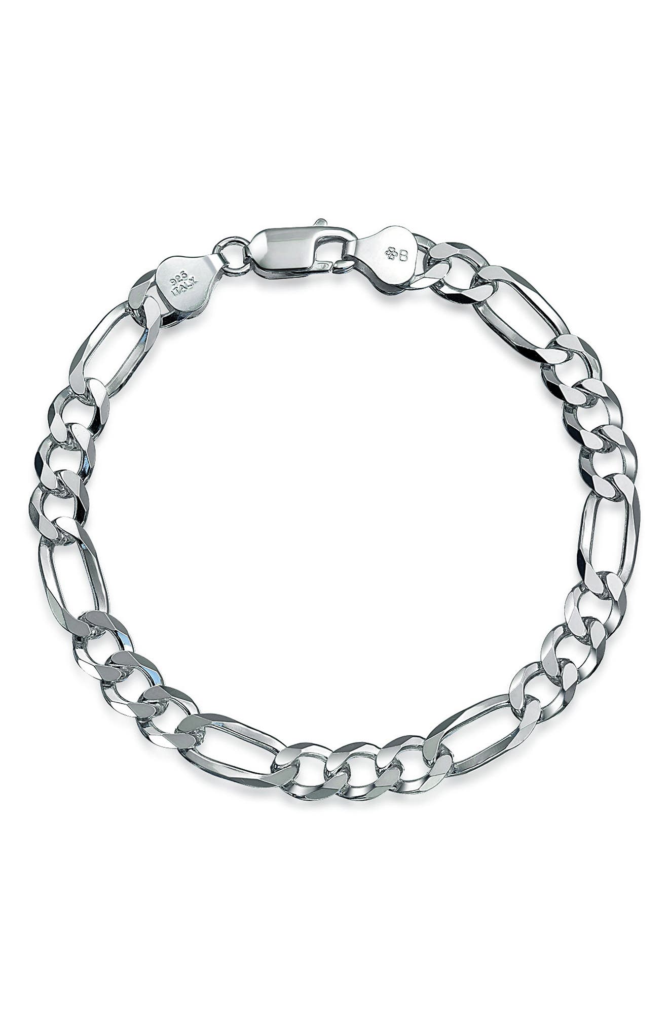 BLING JEWELRY Men's Sterling Silver Figaro Chain Bracelet