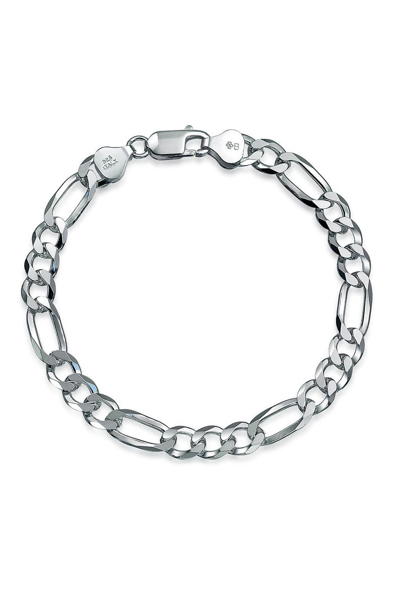 Men's Sterling Silver Figaro Chain Bracelet, Main, color, SILVER