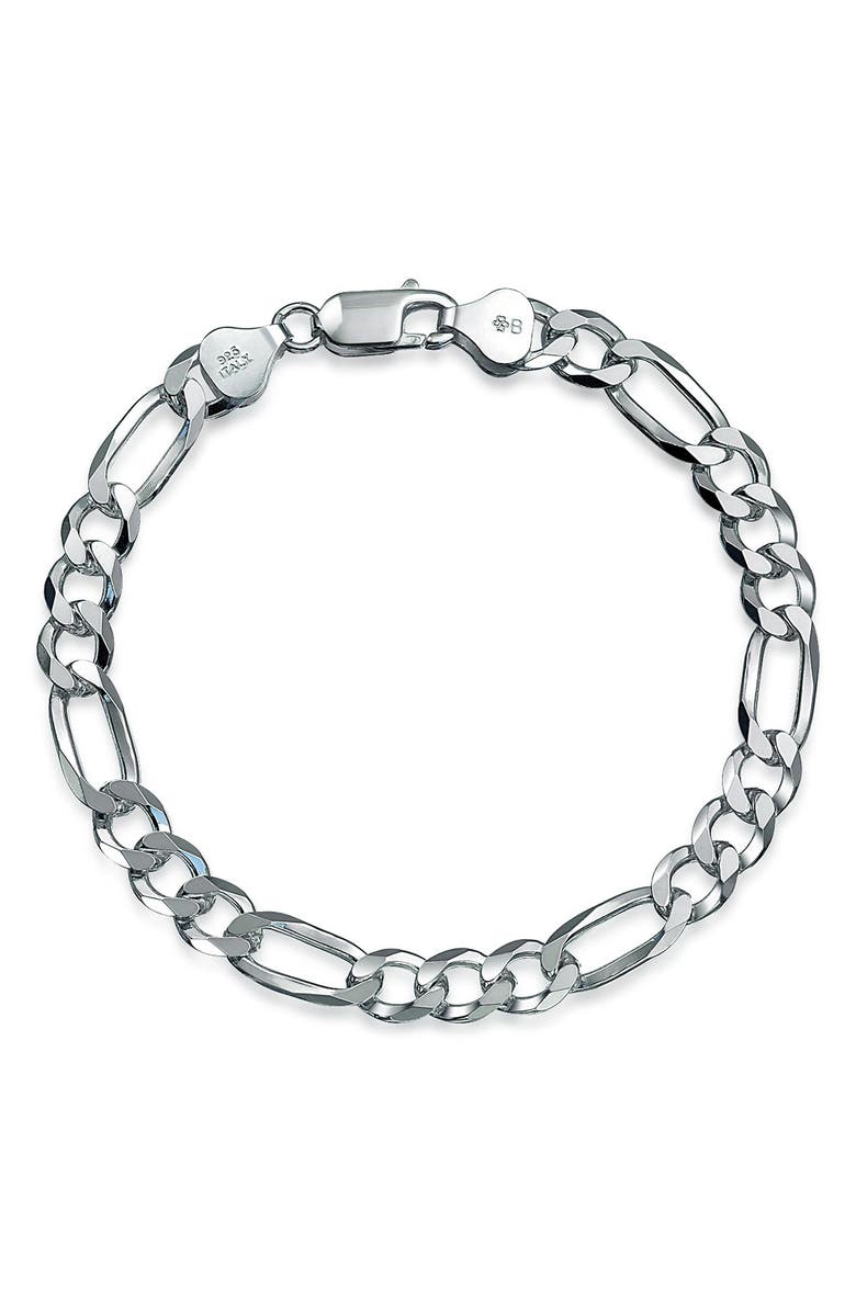 BLING JEWELRY Men's Sterling Silver Figaro Chain Bracelet, Main, color, Silver