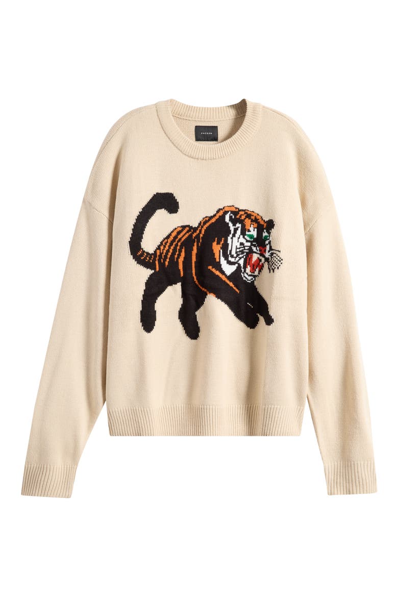 Tiger Crewneck Sweater, Alternate, color, CREAM
