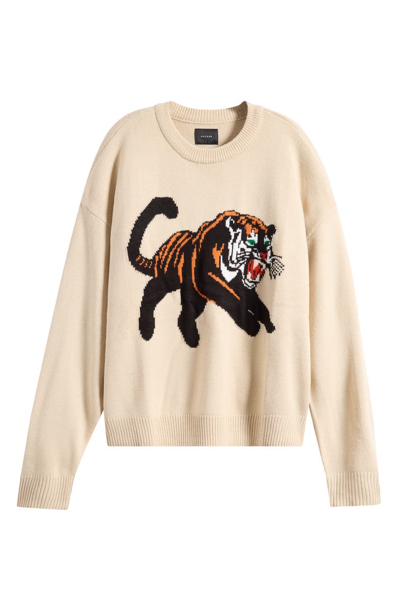PacSun Tiger Crewneck Sweater, Main, color, Cream