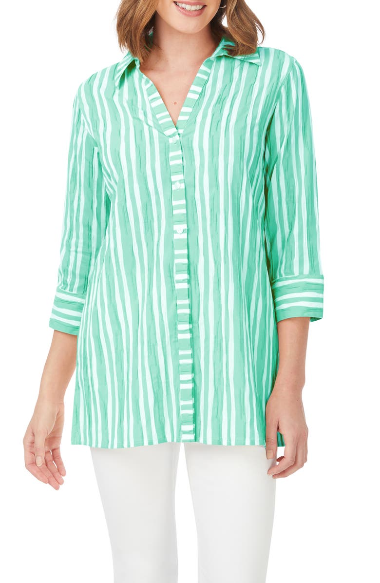 Foxcroft Pamela Crinkle Beach Stripe Blouse, Main, color, 