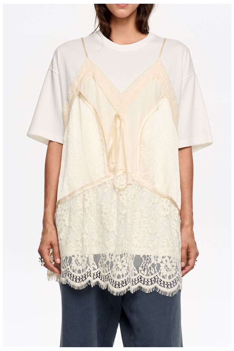 Layer Lace T-Shirt Top, Main, color, IVORY