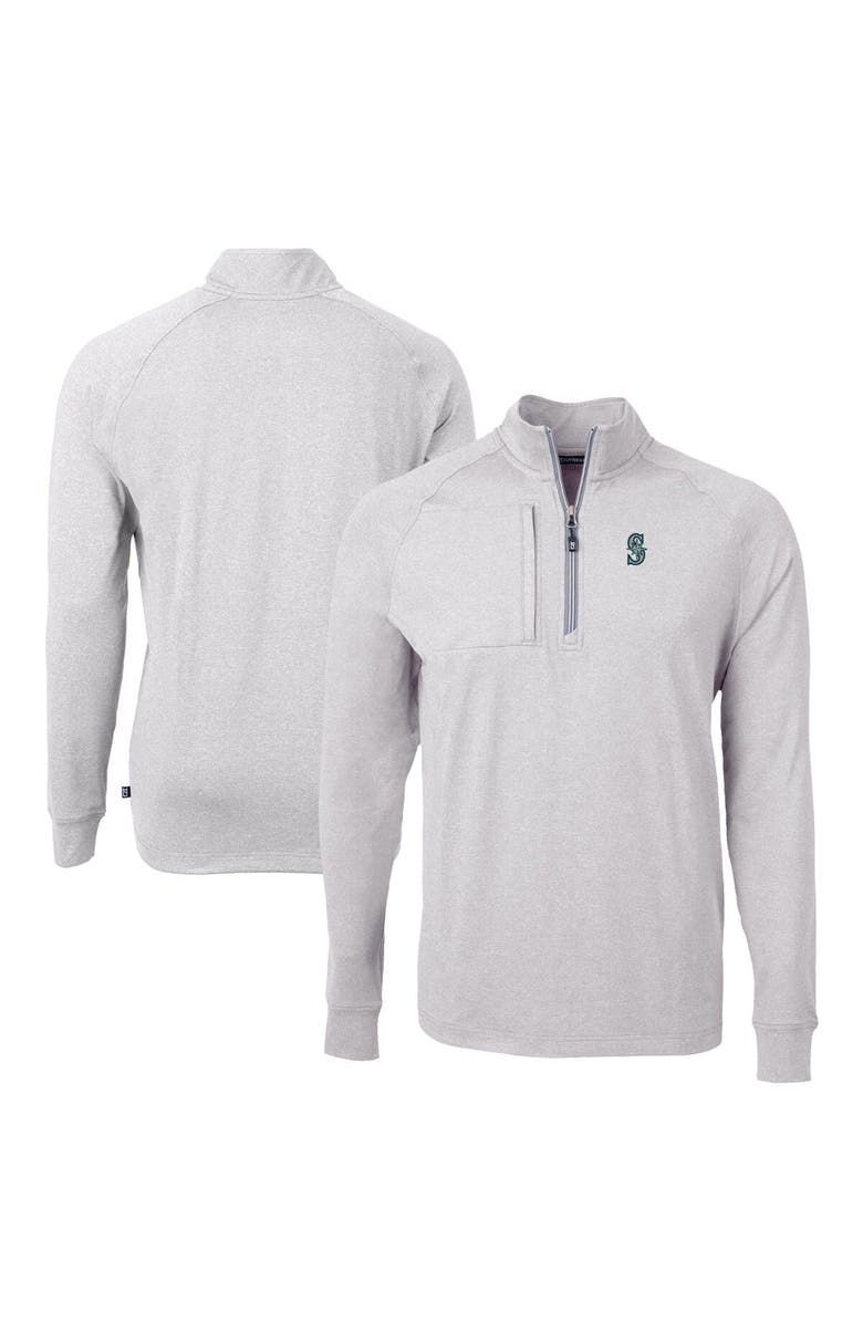 Cutter & Buck Men's Cutter & Buck Heather Gray Seattle Mariners Big & Tall Adapt Eco Knit Stretch Recycled Quarter-Zip Pullover Top, Main, color, 
