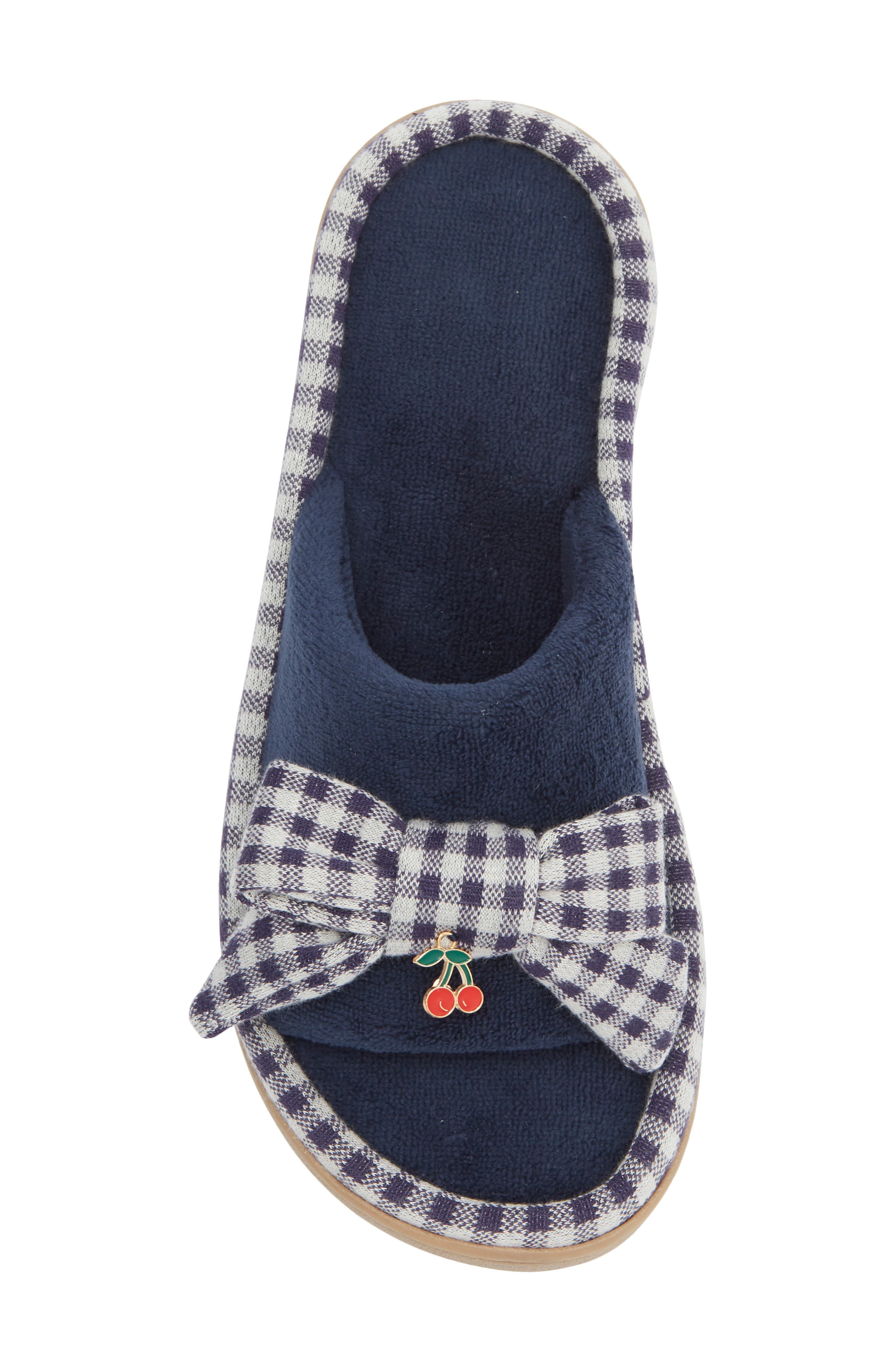 Microterry Bow Slide Slipper, Alternate, color, NAVY