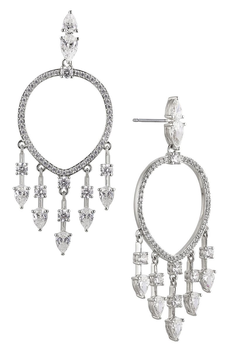 Nadri RSVP Cubic Zirconia Front Hoop Chandelier Earrings, Main, color, 