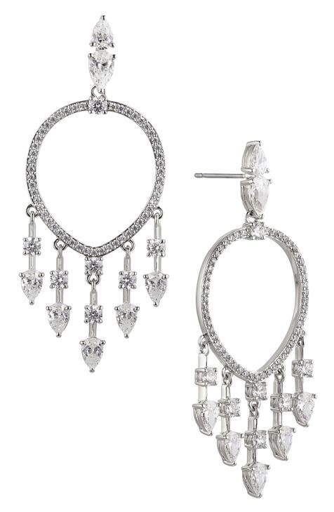 RSVP Cubic Zirconia Front Hoop Chandelier Earrings