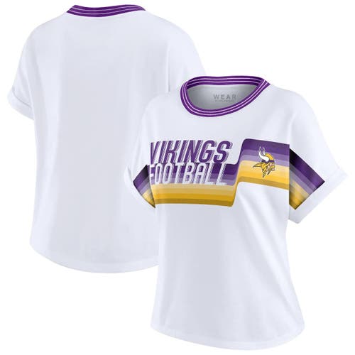 Wear By Erin Andrews White Minnesota Vikings Cropped Center Stripe Dolman T-shirt In White