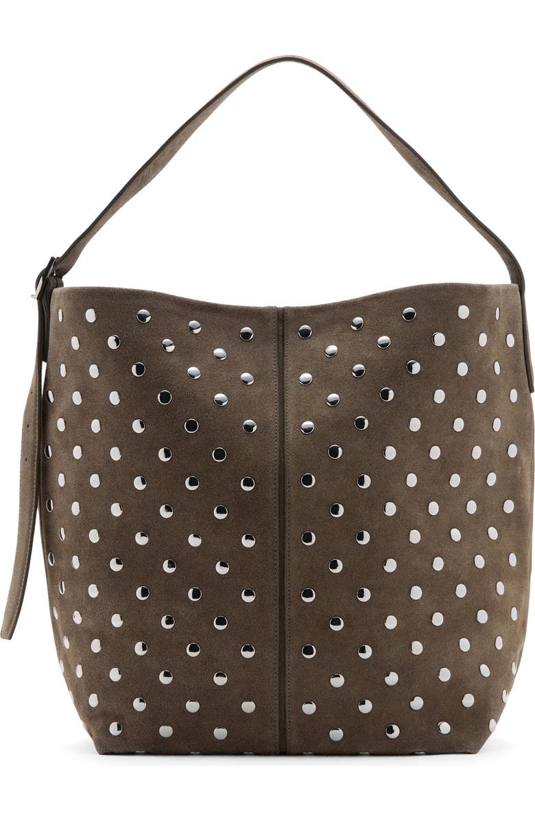 MANGO Studded Suede Bucket Bag, Main, color,