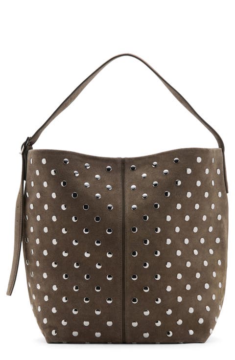 Studded Suede Bucket Bag