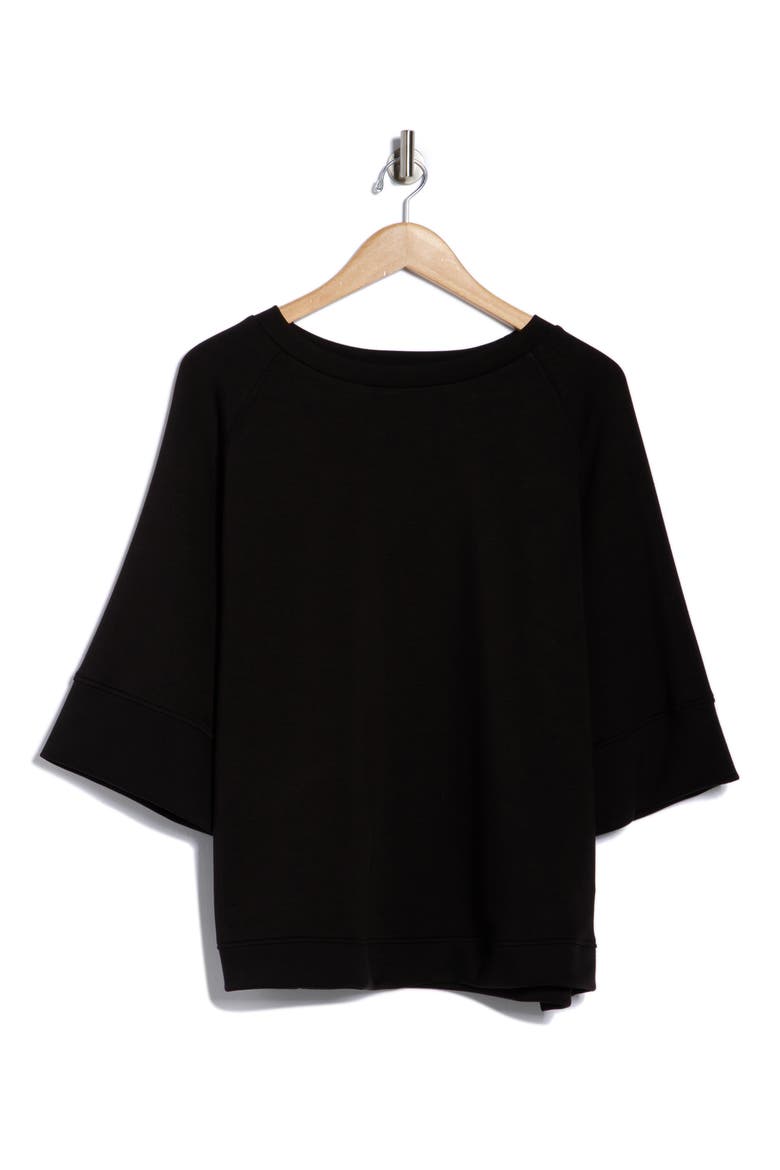 Three-Quarter Sleeve Scuba Top, Alternate, color, BLACK
