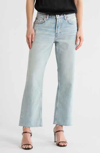 Re/Done Rhinestone Detail High Waist Crop Straight Leg Jeans