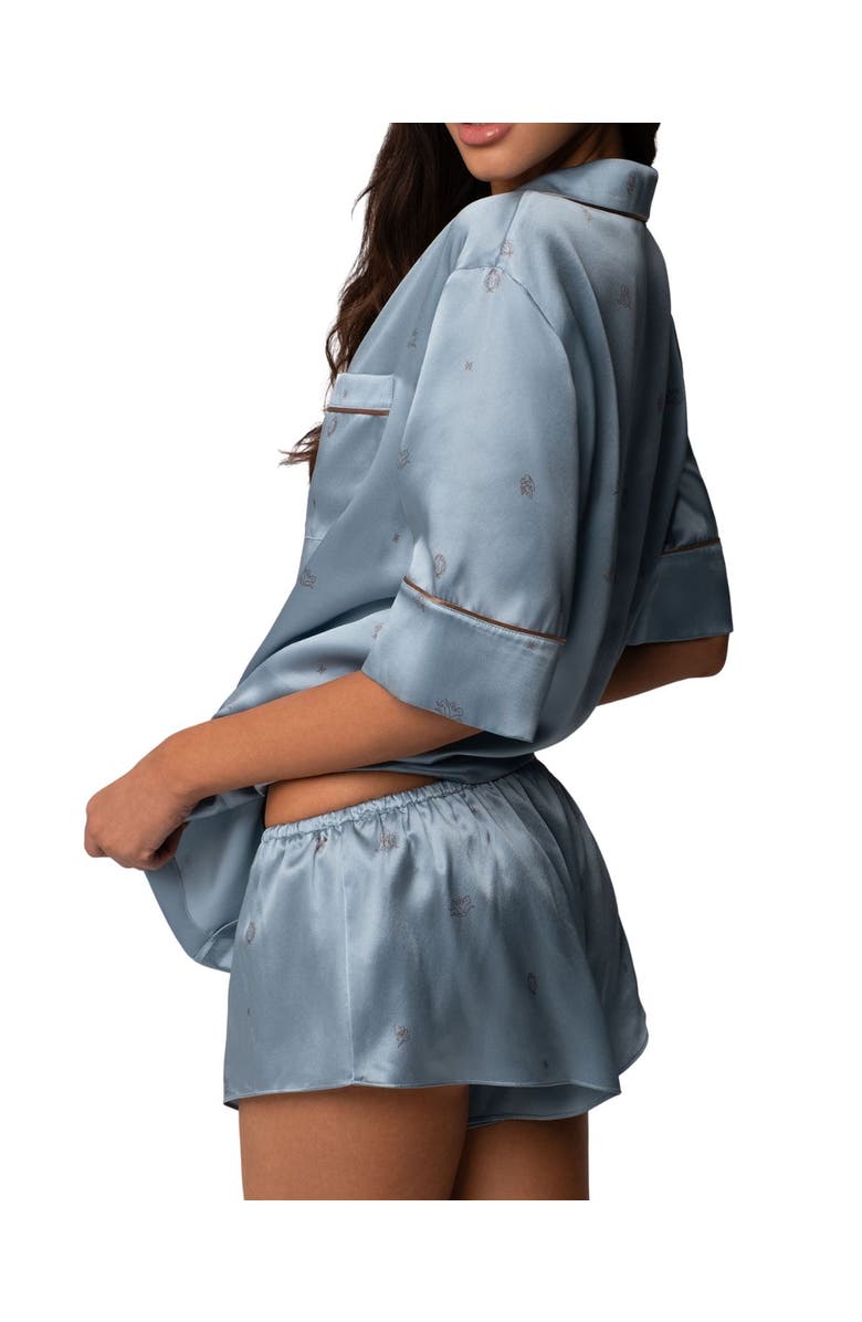 Kiki de Montparnasse Silk Lounge Les Partenaires Short Sleeve PJ Top, Alternate, color, Marais/Café