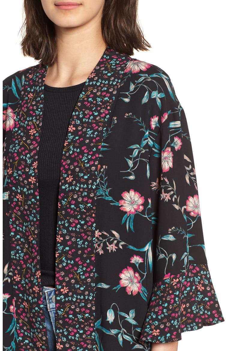 Mixed Floral Kimono, Alternate, color, BLACK SKETCH BLOOMS