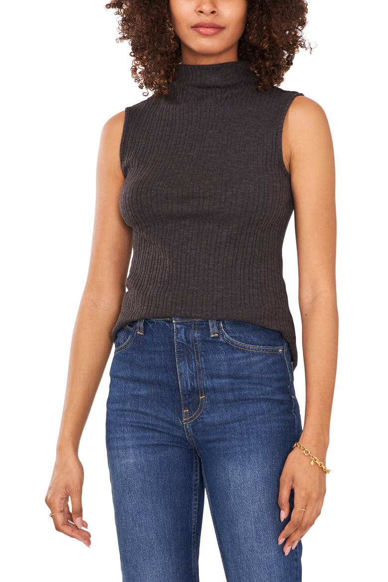 Rib Mock Neck Shell, Main, color, HEATHER GREY