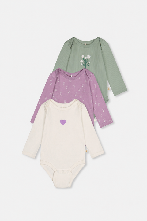 Three Pack Organic Cotton Floral Long Sleeve Bodysuit