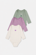 Deux par Deux Three Pack Organic Cotton Floral Long Sleeve Bodysuit