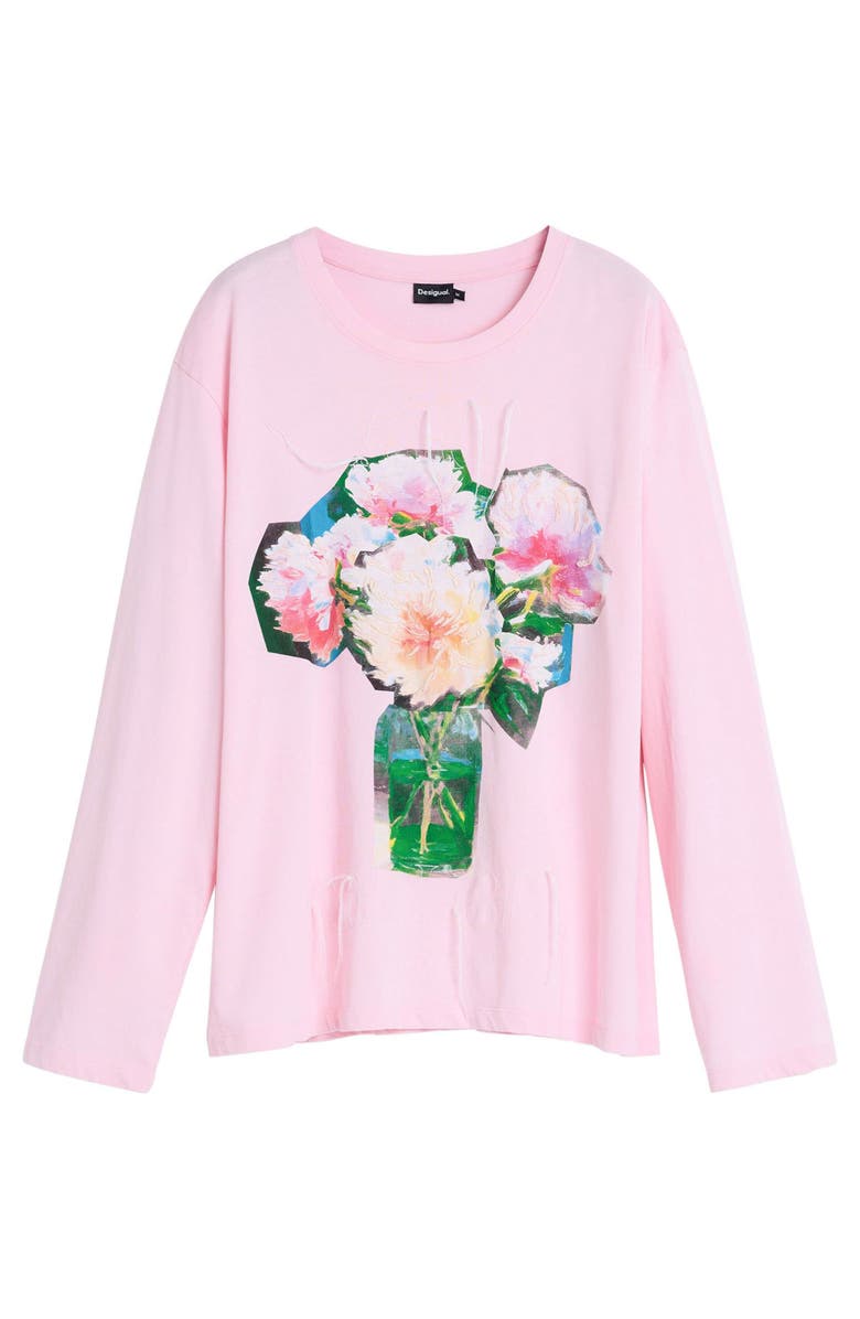 Desigual Floral Long Sleeve Cotton Graphic T-Shirt, Alternate, color, Pink