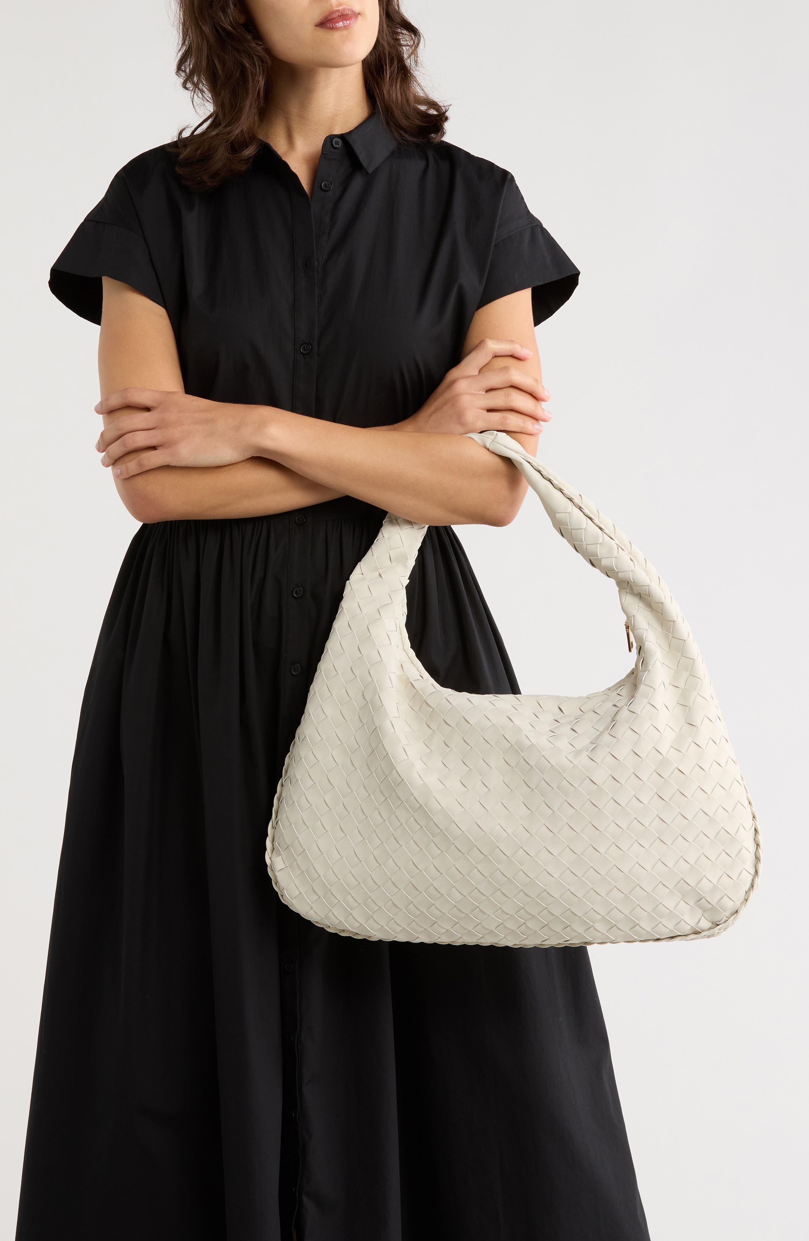 URBAN EXPRESSIONS HANDBAGS Woven Faux Suede Shoulder Bag, Alternate, color, Cream