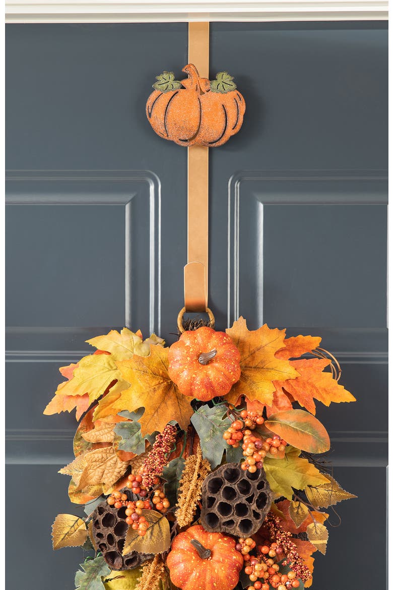 Set of 3 Fall Metal Glitter Wreath Hangers, Alternate, color, Orange