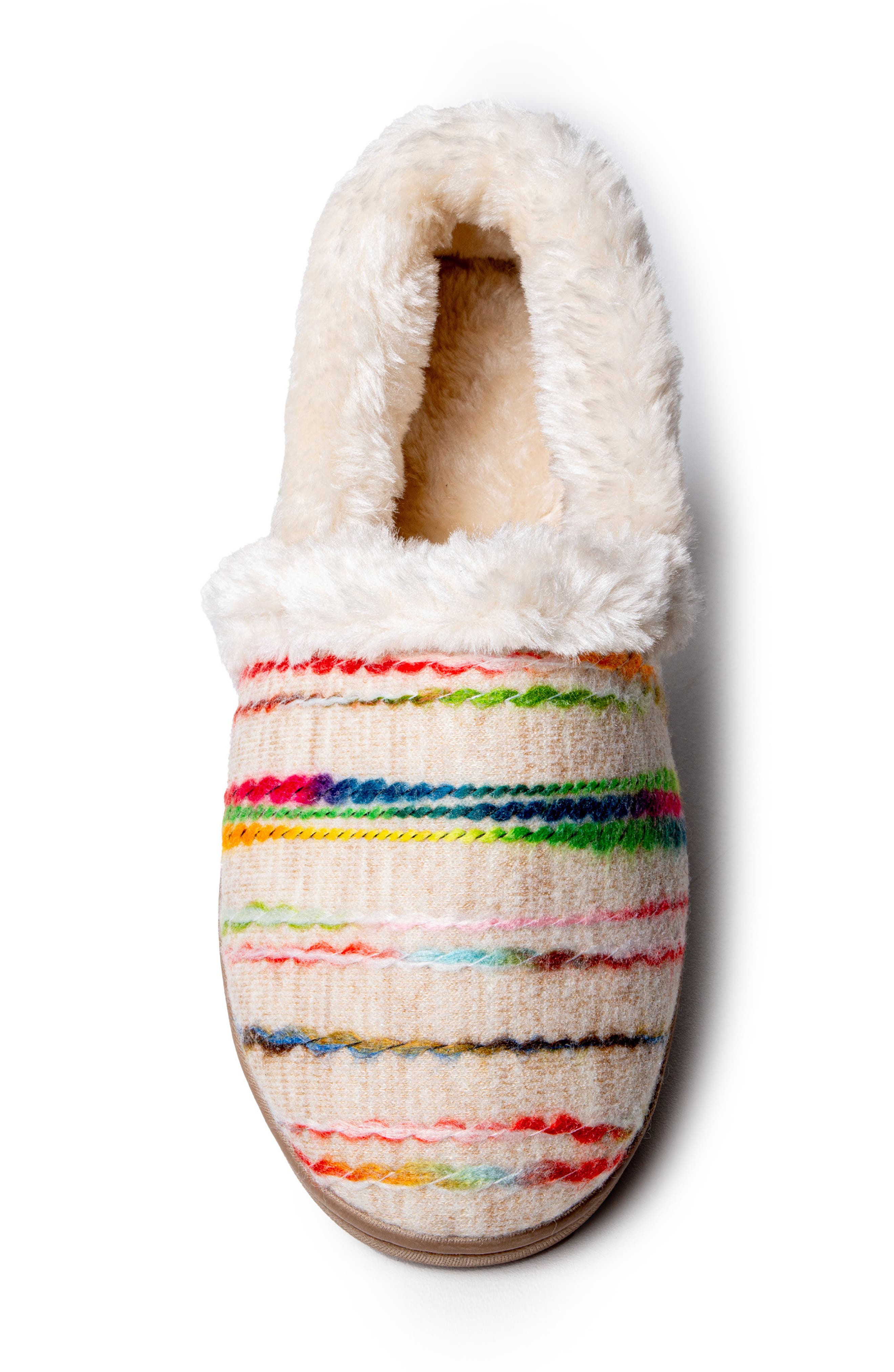 Minnetonka Dina Faux Fur Lined Slipper, Alternate, color, Cream Multi