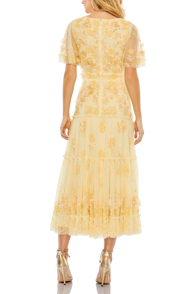 Floral Beaded Embellished Flutter Sleeve Tiered Dress, Alternate, color, Butter