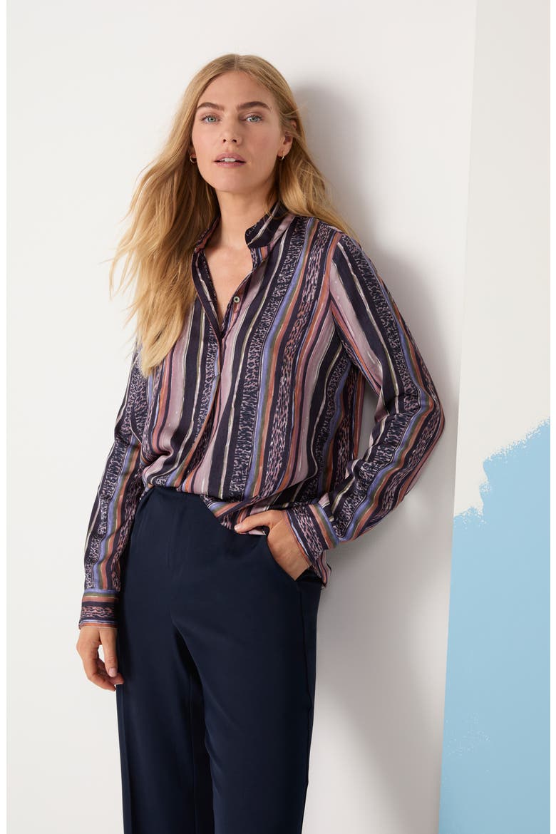 Animal Stripe Half Button Shirt, Alternate, color, INDIGO MULTI