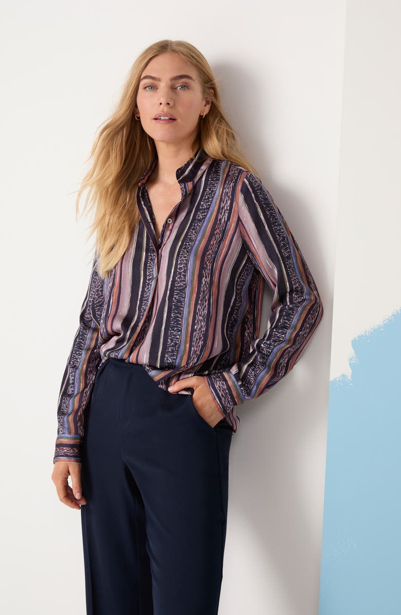 NIC+ZOE Animal Stripe Half Button Shirt, Alternate, color, Indigo Multi