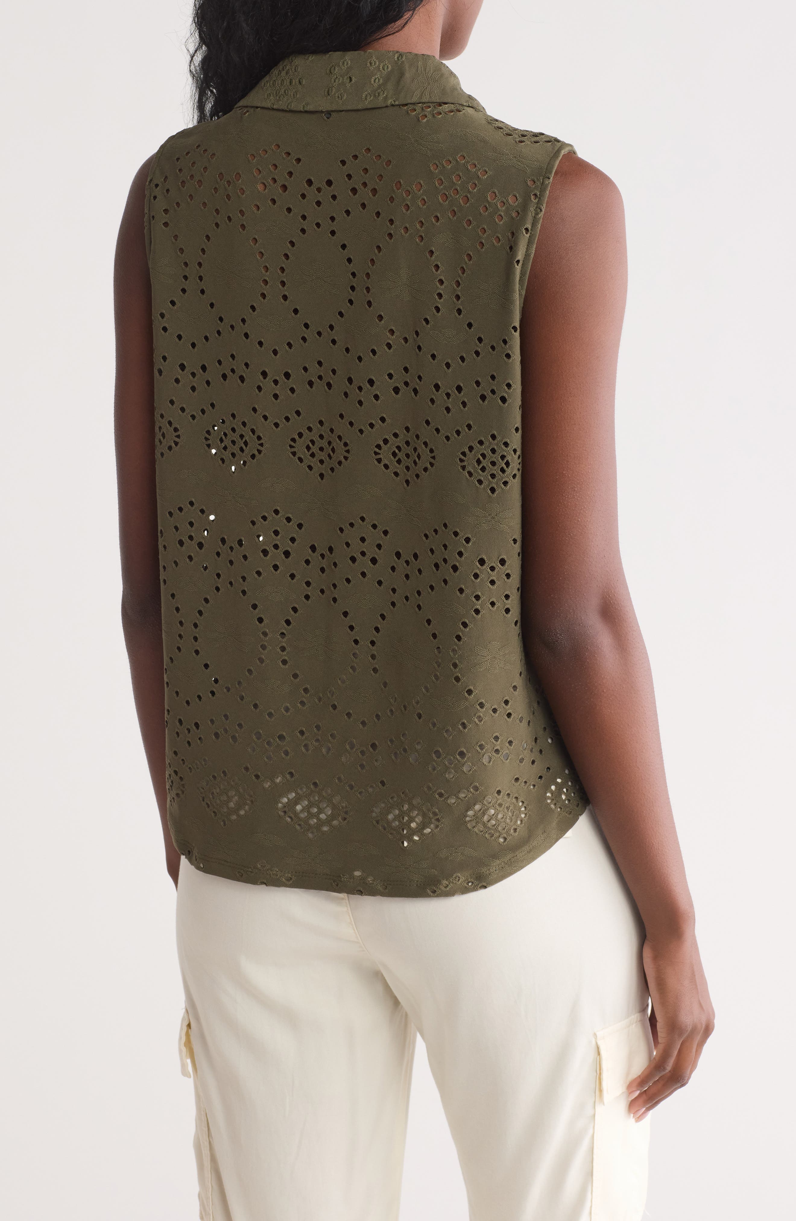 Adrianna Papell Eyelet Sleeveless Button-Up Shirt (Women) | Nordstromrack