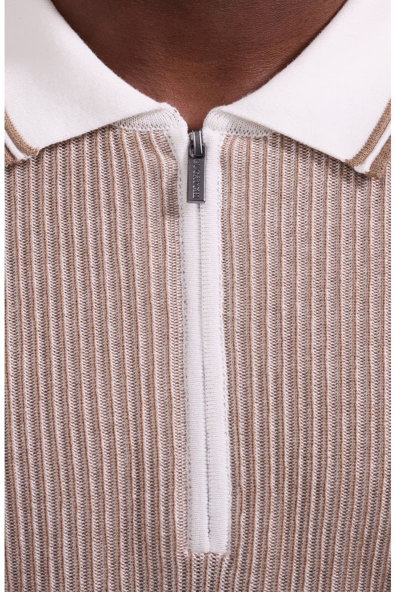 Ottoman Stitch Cotton & Silk Quarter Zip Polo Sweater, Alternate, color, TOBACCO