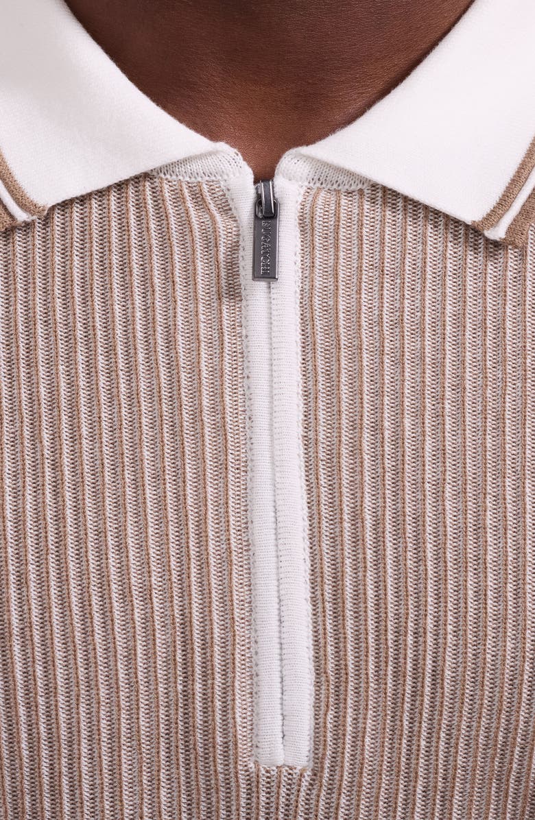 Bugatchi Ottoman Stitch Cotton & Silk Quarter Zip Polo Sweater, Alternate, color, Tobacco
