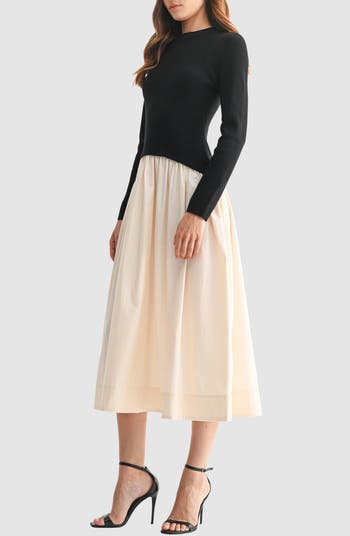 Long Sleeve Mixed Media Maxi Dress